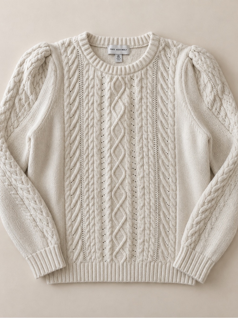 Nordstrom Cream Cable-Knit Puff-Sleeve Sweater